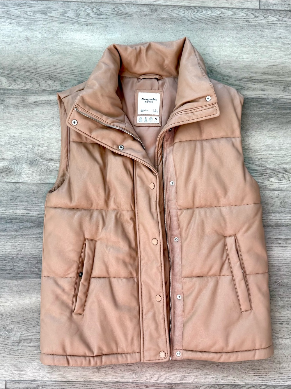 Abercrombie & Fitch Women's Camel Vegan Leather Puffer Vest